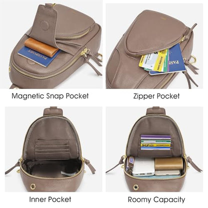 Kattee Sling Bag for Women, Leather Crossbody Bags for Travel, Khaki - color: Khaki