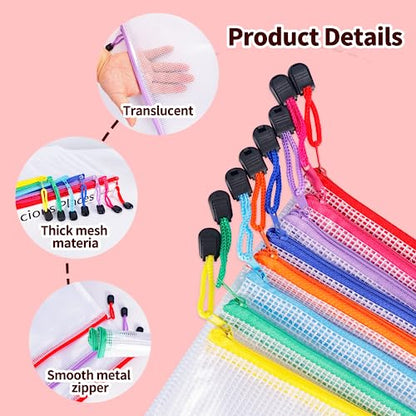 24pcs Mesh Zipper Pouch Bags 8 Sizes Plastic Clear Pouches for Organization - size: Multiple sizes