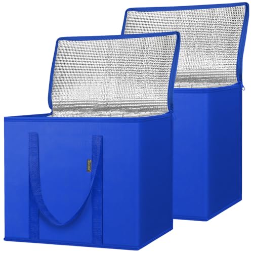 BALEINE Insulated Reusable Grocery Bags with Zippered Top, Large Cooler Bag - color: Midnight Blue, size: 2 Pack