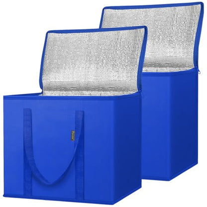 BALEINE Insulated Reusable Grocery Bags with Zippered Top, Large Cooler Bag - color: Midnight Blue, size: 2 Pack