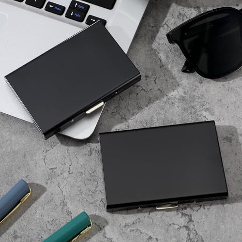 6 Pcs Stainless Steel Credit Card Holder Metal RFID Blocking Case Protector Metal ID Card Wallet with 6 Slot for Men Women Gift Box(Black) - color: Black