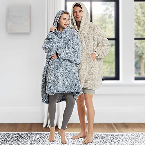 Cozy Sherpa Wearable Snuggle Blanket Hoodie for Adults Women Men Kids Gift Idea，Oversized Blanket Sweatshirt，Super Warm Light Weight, Blue - color: Blue, size: Oversize