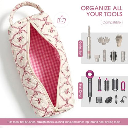 Bow Floral Hair Tools Bag Compatible with Dyson Airwrap Shark FlexStyle - color: Bow & Floral Print