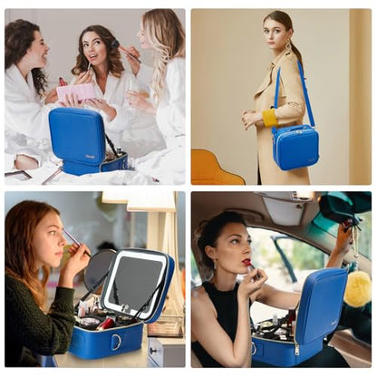 Mocado Travel Makeup Bag with Mirror Makeup Case with 10x Magnifying Mirror - color: Blue