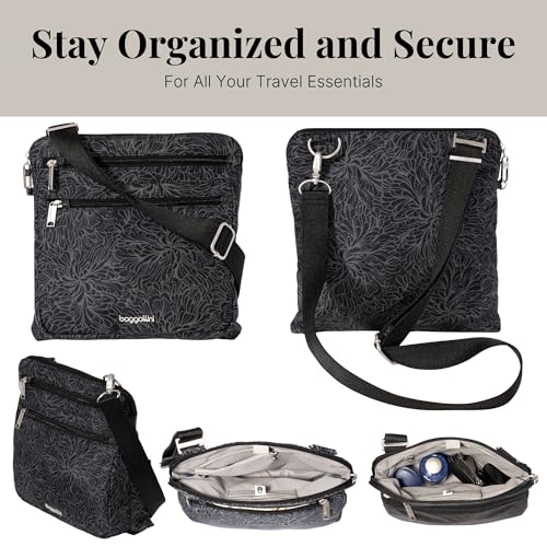 Baggallini Securtex Anti-Theft Large Crossbody - color: Midnight Blossom Print