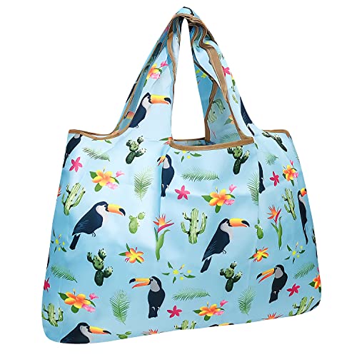 allydrew Large Foldable Tote Nylon Reusable Grocery Bags, Toucan & Cacti - color: Toucan & Cacti