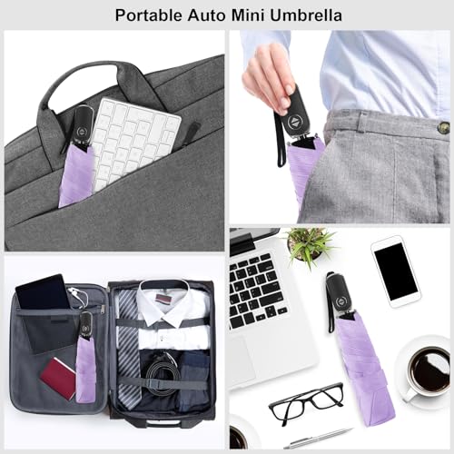 Automatic Lightweight Travel Flat Umbrella Compact Folding for Pocket - color: 0.2Light Purple