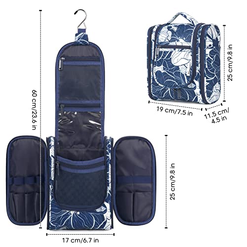 Narwey Hanging Travel Toiletry Bag for Women, Cosmetic Makeup Bag - color: B-Blue Lotus, size: Medium