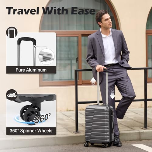 Coolife Lightweight Luggage with TSA Lock,Carry On Gray - color: Gray, size: Small(20in)