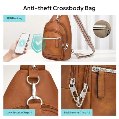 TOPEAST Sling Bag for Women, Anti-Theft Crossbody Bag with RFID Blocking - color: Brown