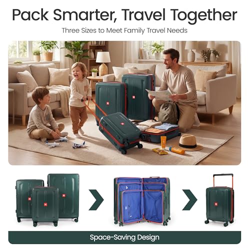 3 Piece Luggage set,Wide Handle Suitcase Set w/TSA LOCK - color: Green, size: 3-Piece Set (20"/26"/30'')