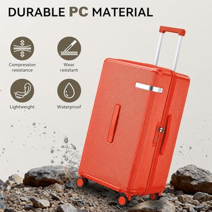 3 Piece Luggage Set with Spinner Wheels Cup Holder, Orange - color: Orange