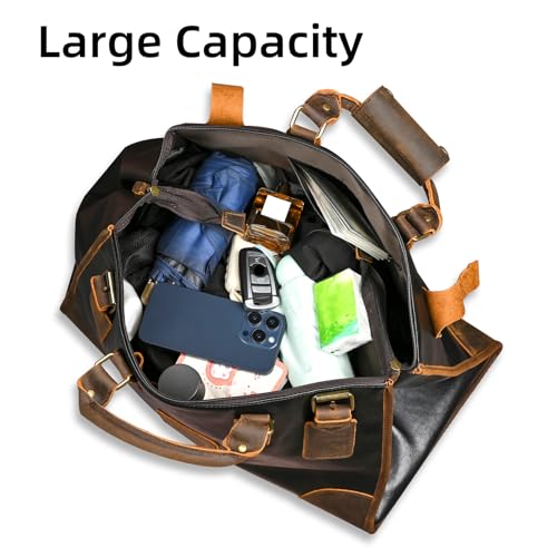 Water Resistant Canvas + Leather Travel Luggage Tote Duffle Gym Suitcase Weekender Overnight Bag For Men Male FB8151 (X-8151-Black) - color: Black