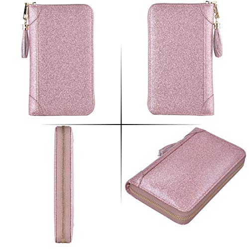 Easyoulife Credit Card Holder Wallet Womens Zipper Leather Case Purse RFID Blocking - color: Glitter Light Purple