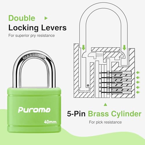 Puroma 2 Keyed Padlock with 3 Keys 7/8" School Locker Lock Gate 40mm Green - color: Green