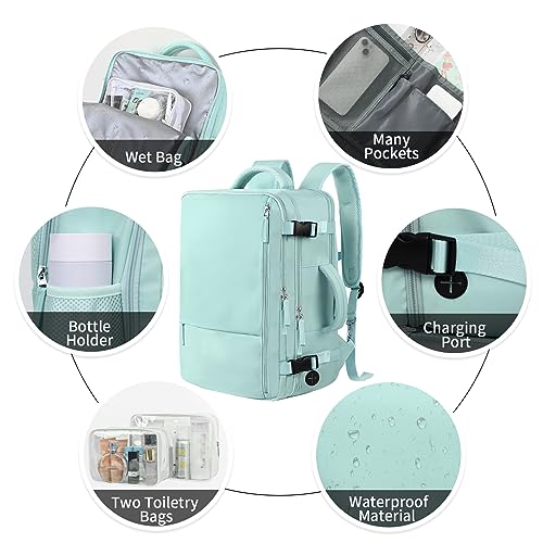 Hanples Travel Backpack for Women, 17 Inch Waterproof Laptop Backpack - color: Mint Green