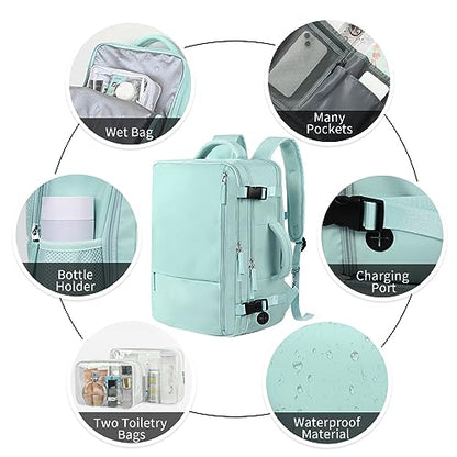 Hanples Travel Backpack for Women, 17 Inch Waterproof Laptop Backpack - color: Mint Green