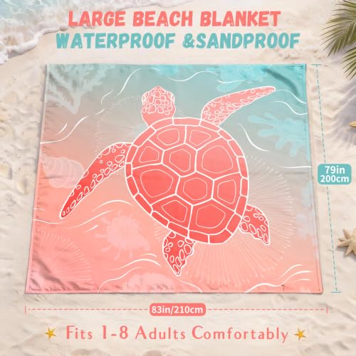 AlphaBeing Beach Blanket Waterproof Sandproof, Extra Large Beach Mat - color: Sea Turtle, size: 79“×83”