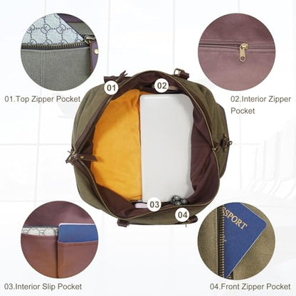 55L Canvas Duffle Bag for Men, Carry On Travel Weekender Overnight Bag - color: Green
