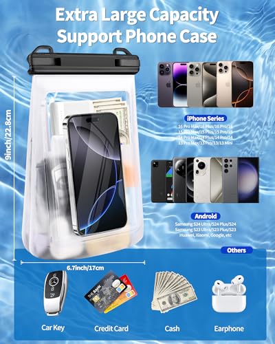 PEDVSTY IPX8 Floating Waterproof Phone Pouch, Extra Large Size - color: Clear White, size: Extra Large (Up to 10.5")