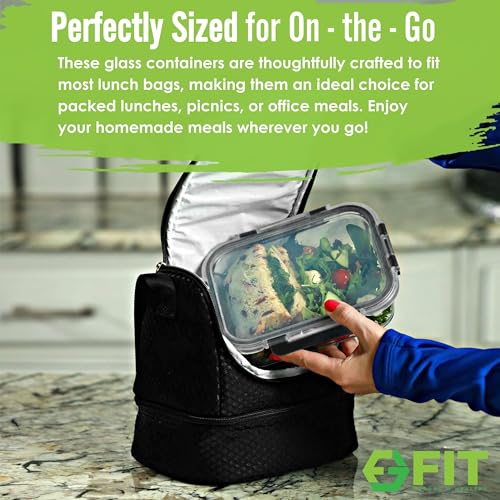 Glass Meal Prep Containers 2 and 3 Compartments, Leak-Proof, 32 oz, 4 Pack - color: Black (2,3 compartment - 4 pack, 32oz)