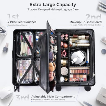 Hododou Rolling Makeup Case Cosmetology Case on Wheels Makeup Luggage Case - color: Black