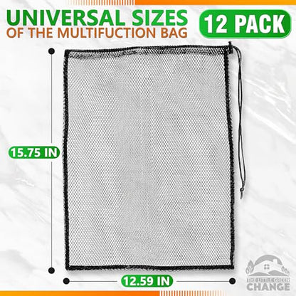 12 Pcs Mesh Laundry Bags Drawstring, 12.6x15.5 In, Polyester (Black) - color: Black