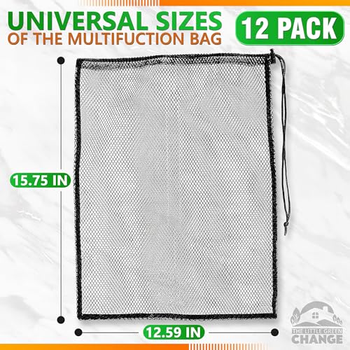 12 Pcs Mesh Laundry Bags Drawstring, 12.6x15.5 In, Polyester (Black) - color: Black