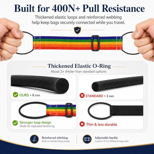 2 Pack Luggage Connector Straps for Suitcases 25 Colors, Adjustable Elastic Travel Bag Strap with Dual Stability Design, Add-a-Bag Hands-Free Luggage Belt, Fits Most Carry-On & Checked Luggage - color: Black
