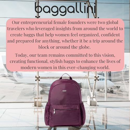 Baggallini Essential Laptop Backpack - 16x12 Inch Travel Backpack with 16" Laptop Sleeve - Lightweight Luggage Backpack - color: Mulberry