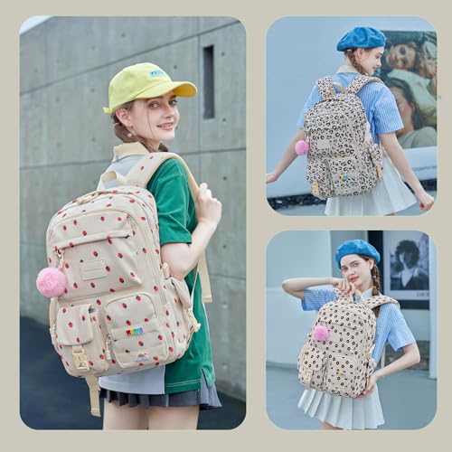 Laptop Backpack Kids Girls Teen Bookbag Elementary Middle school bag 18in(5-Strawberry Set) - color: 5-strawberry Set