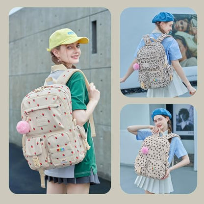 Laptop Backpack Kids Girls Teen Bookbag Elementary Middle school bag 18in(5-Strawberry Set) - color: 5-strawberry Set