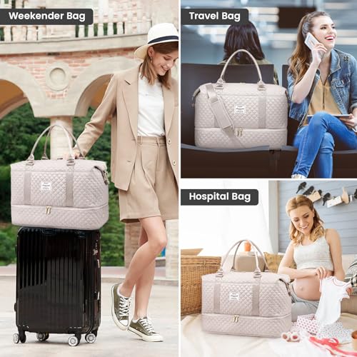 LOVEVOOK Travel Duffle Bag,Weekender Bags for Women with Shoe Compartment - color: Antiquewhite-b, size: Large-2 Pcs