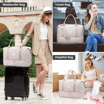 LOVEVOOK Travel Duffle Bag,Weekender Bags for Women with Shoe Compartment - color: Antiquewhite-b, size: Large-2 Pcs