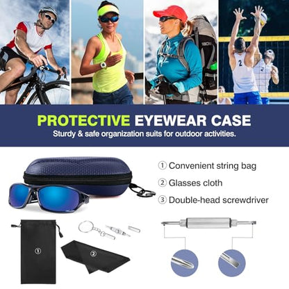 MoKo Semi Hard Shell Sunglasses Case, Unisex Protective Eyeglass Case Glasses Case Holder with Metal Hanging Hook - color: 다크 블루-에바, size: 1개입