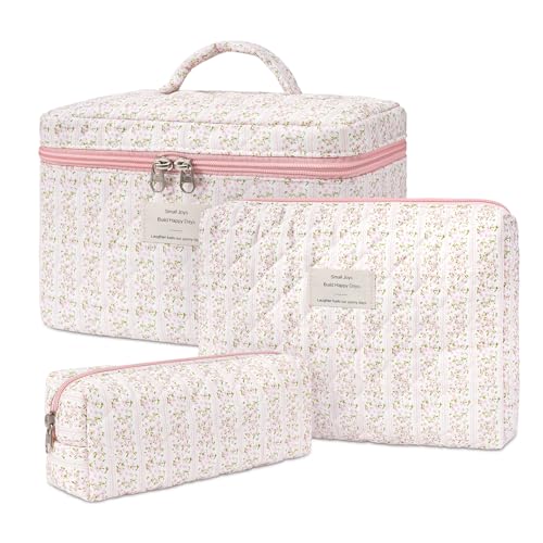 honitty Makeup Bag,Quilted Cosmetic Bags for Women - color: Pink flower