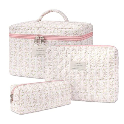 honitty Makeup Bag,Quilted Cosmetic Bags for Women - color: Pink flower