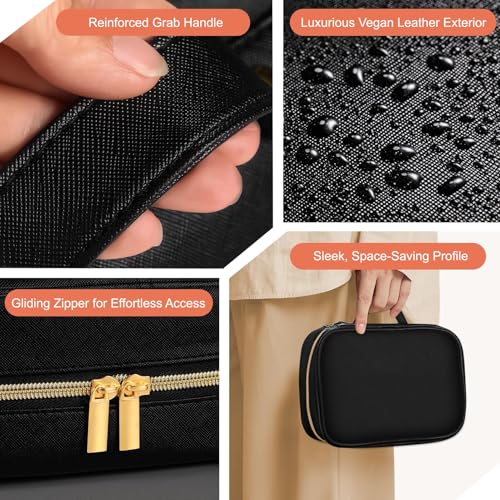 Travel Jewelry Organizer for Women, Detachable Pouches, Tangle-Free, Black - color: Black