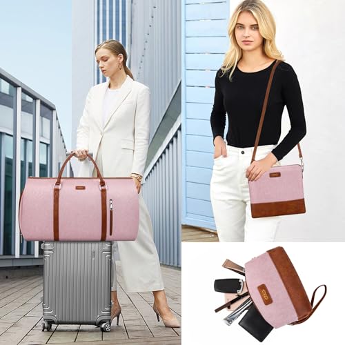 Convertible 2-in-1 Garment Bags for Travel with Waterproof Shoe Compartment - color: Pink