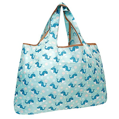allydrew Large Foldable Tote Nylon Reusable Grocery Bags, Blue Whales - color: Blue Whales