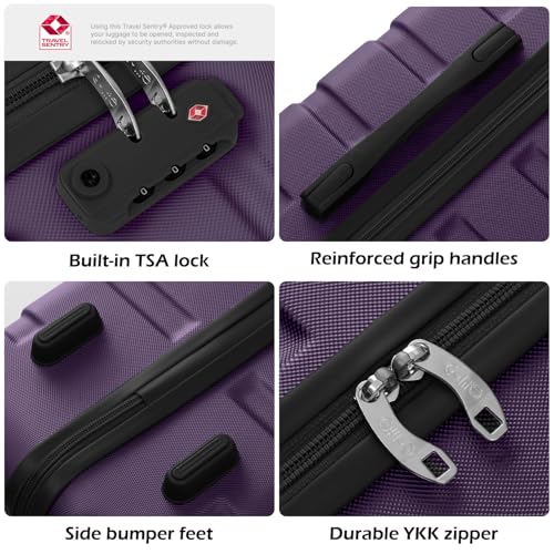 Coolife Luggage Set, 3 Piece Lightweight Durable Hardshell, Purple - color: Purple