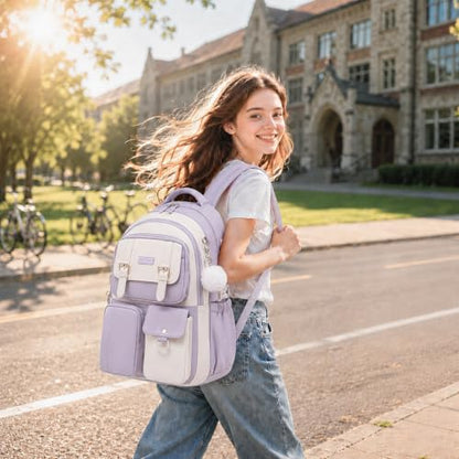 Backpack for Girls, School Backpacks for Teen Girls with Lunch Box - color: Purple