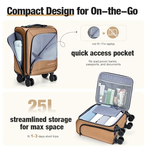 17 Inch Underseat Carry on Luggage with Removable Spinner Wheels - color: Brown, size: 17 inch_Underseat