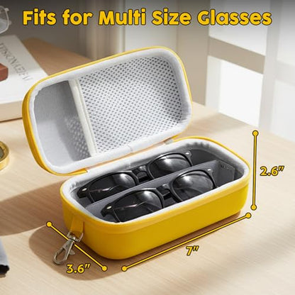 Double Eyeglasses Case, Hard Shell Glasses Case for Men Women - color: Yellow