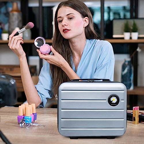 16-Inch Large Capacity Hard Shell Cosmetic Case, Professional Makeup Travel Suitcase with Zipper & Handle, Water-Resistant Cosmetic Organizer for diamond painting – Silver Gray - color: Pearl gray