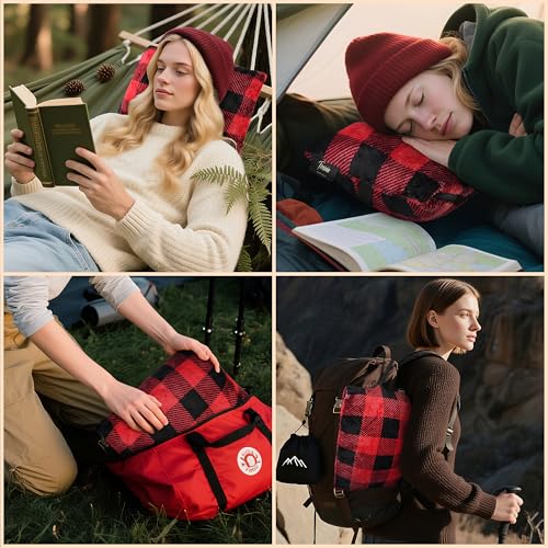 Tirrinia Travel Portable Blanket with Feet Pocket Airplane Office Poncho - color: Plaid Red, size: 50x70 inch (Button Back / Foot Pocket)