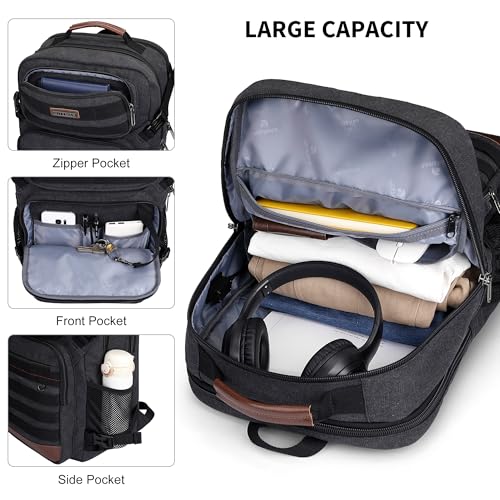 WITZMAN Canvas Travel Backpack for Men Multiple Pockets - color: Black
