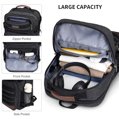 WITZMAN Canvas Travel Backpack for Men Multiple Pockets - color: Black