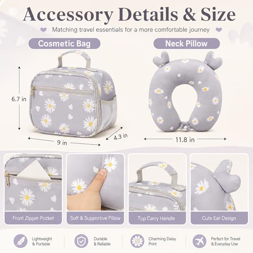 Redbaker 6 Pcs Kids Luggage Set for Girls Grey 17 Inch Daisy - color: Grey, size: 17 Inch