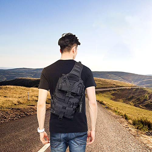 Tactical Sling Bag, Sport Bag Military Rover Shoulder Backpack EDC Assault Range Bag, Chest Pack Handbag Waterproof - color: Black